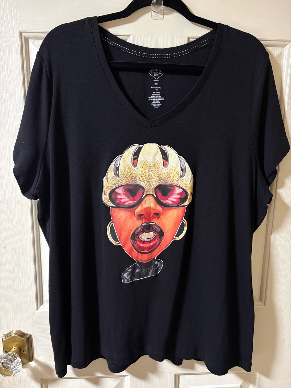 Missy Rapper Elliott Singer  Short V neck Black Shirt Graphic Top Sz :2X
